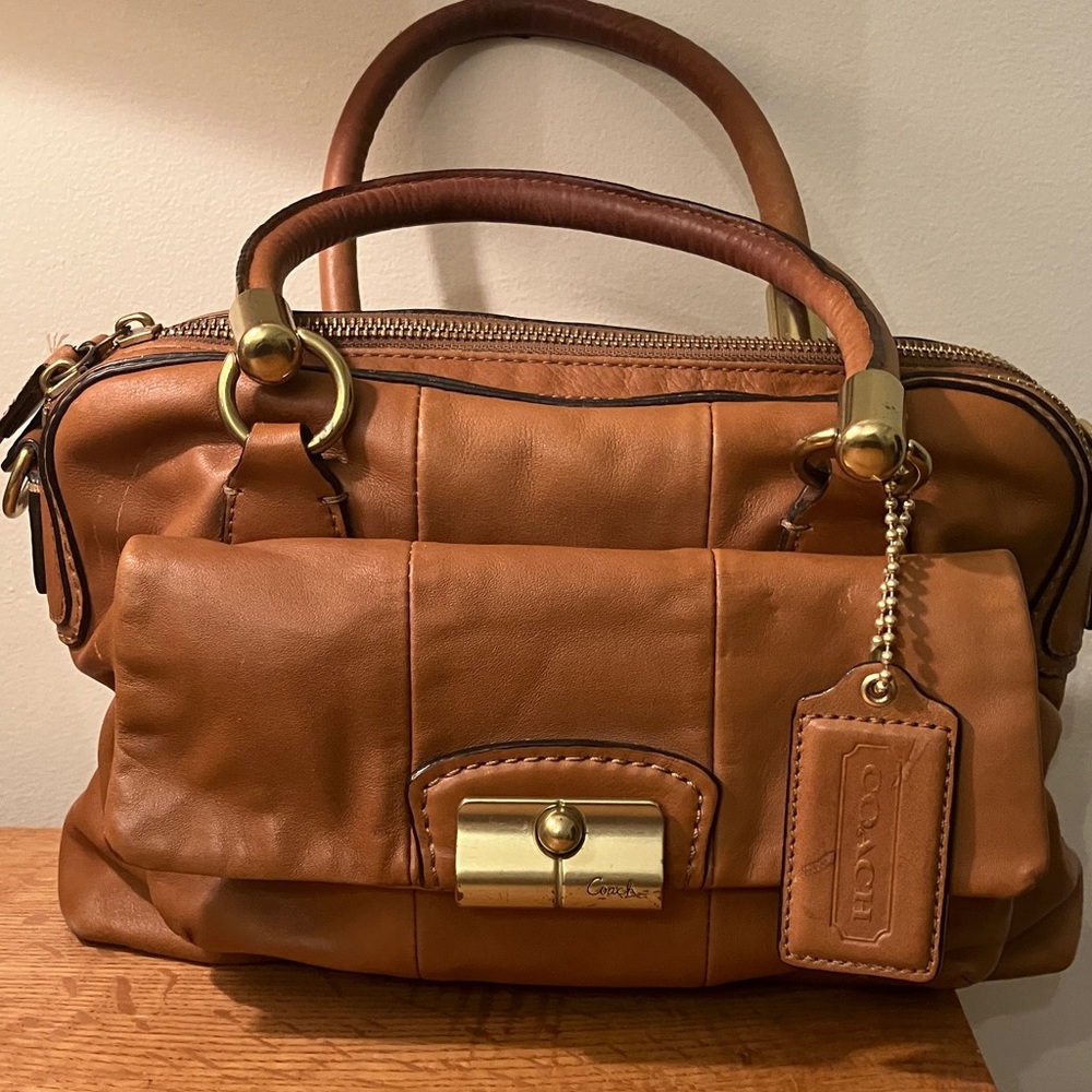 Coach Cognac Leather Satchel with Gold Hardware